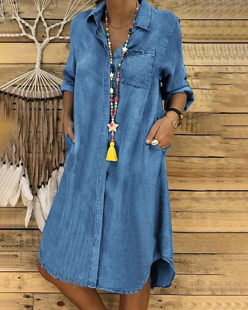 Perlaphine | Women's Elegant Casual Denim Shirt Dress with Comfortable Fit — 1