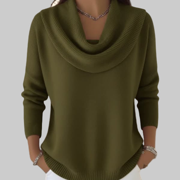 Perlolde | Women's Cozy Cowl Neck Long Sleeve Knit Sweater — Green