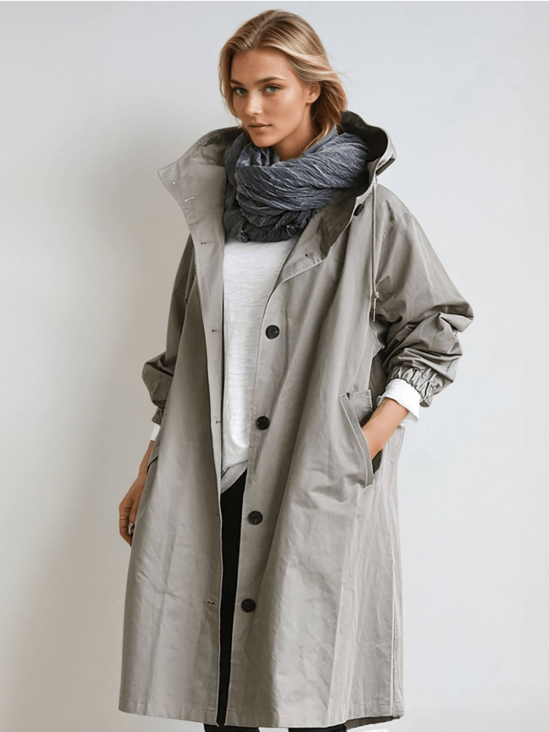 Petronella | Women's Double-Breasted Trench Asymmetric Hem Everyday Coats — Gray