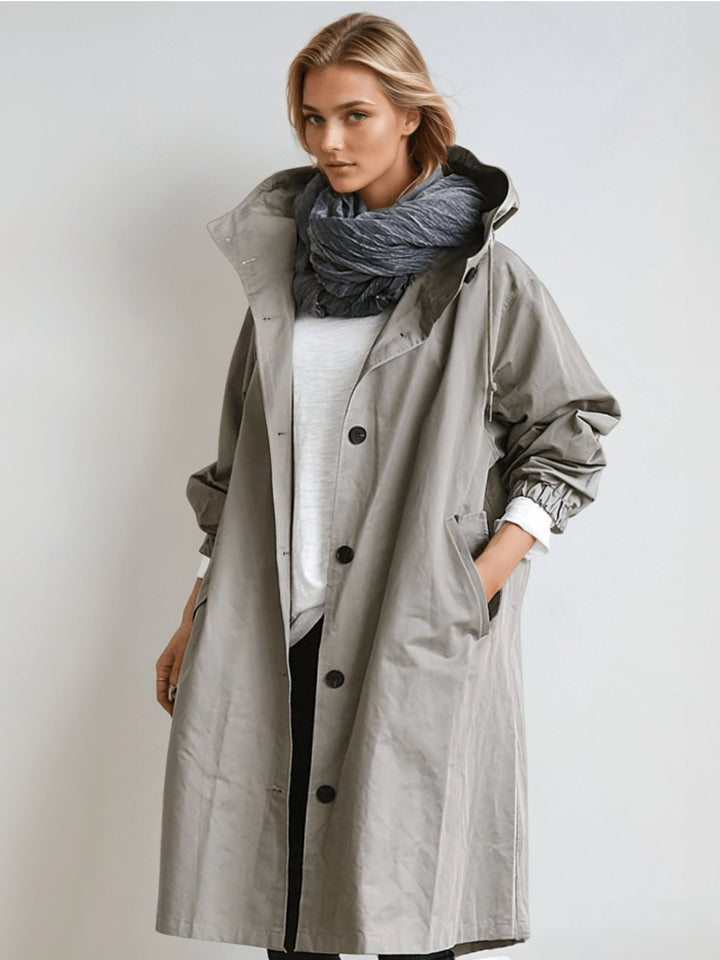 Petronella | Women's Double-Breasted Trench Asymmetric Hem Everyday Coats — Gray