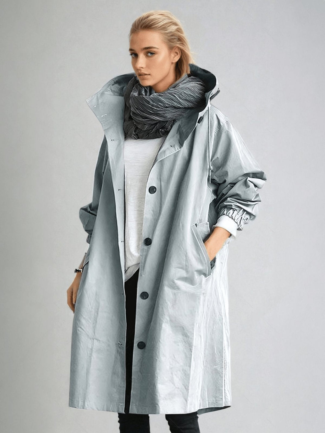 Petronella | Women's Double-Breasted Trench Asymmetric Hem Everyday Coats — Light Blue