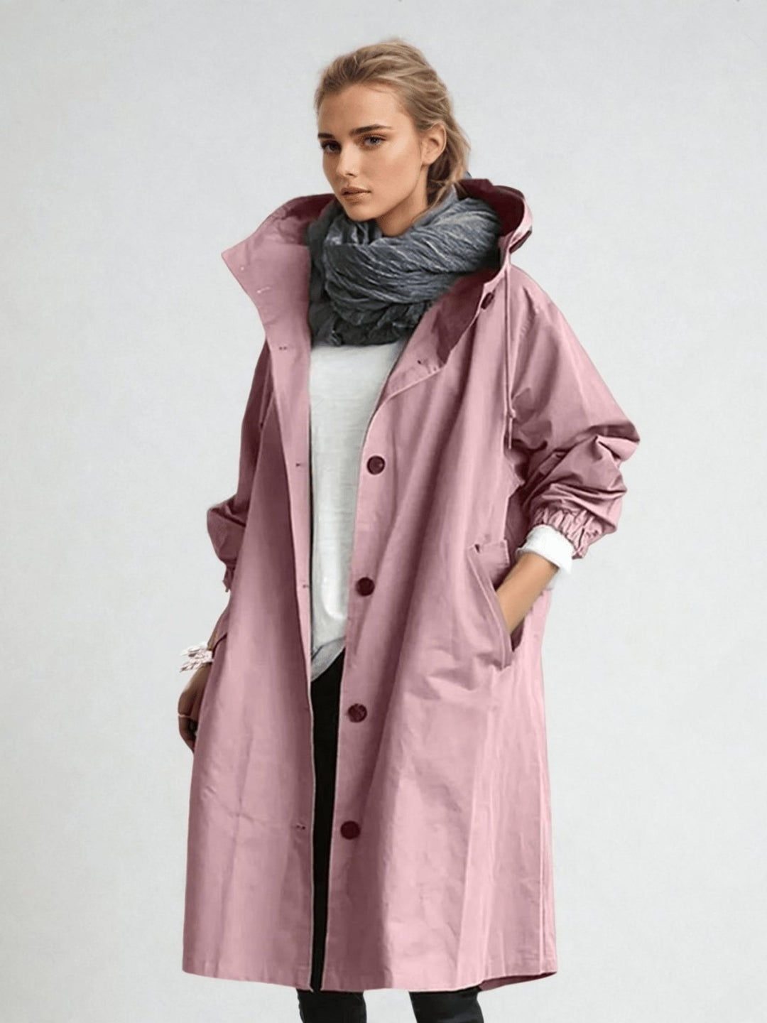 Petronella | Women's Double-Breasted Trench Asymmetric Hem Everyday Coats — Pink