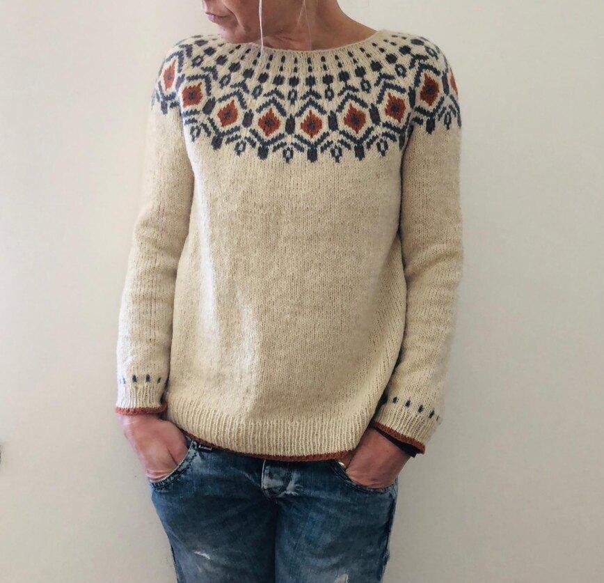 Pietlise | Women's Geometric Chunky Knit Crew Neck Sweater