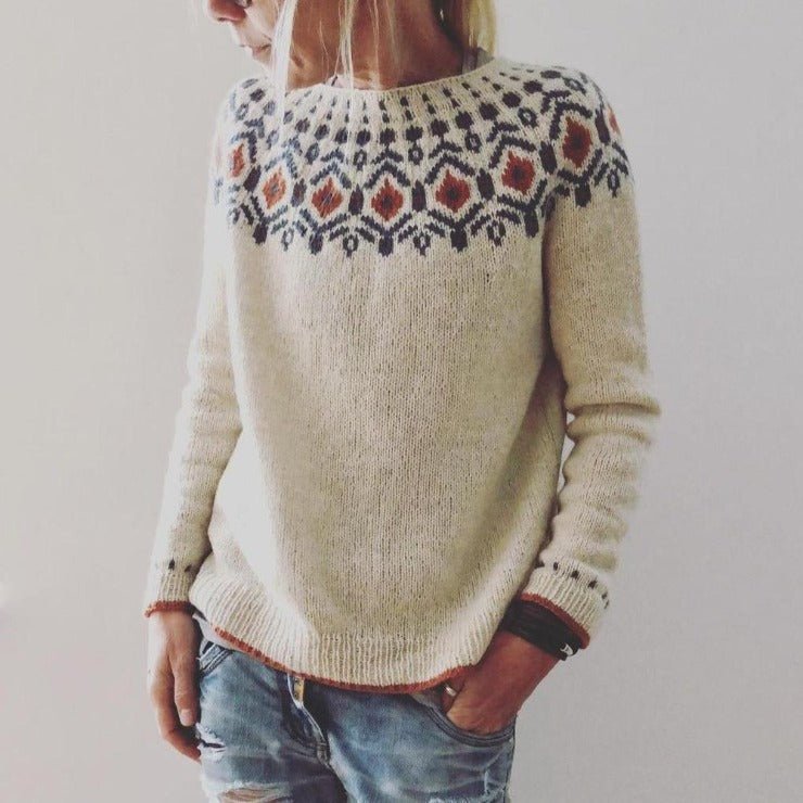 Pietlise | Women's Geometric Chunky Knit Crew Neck Sweater