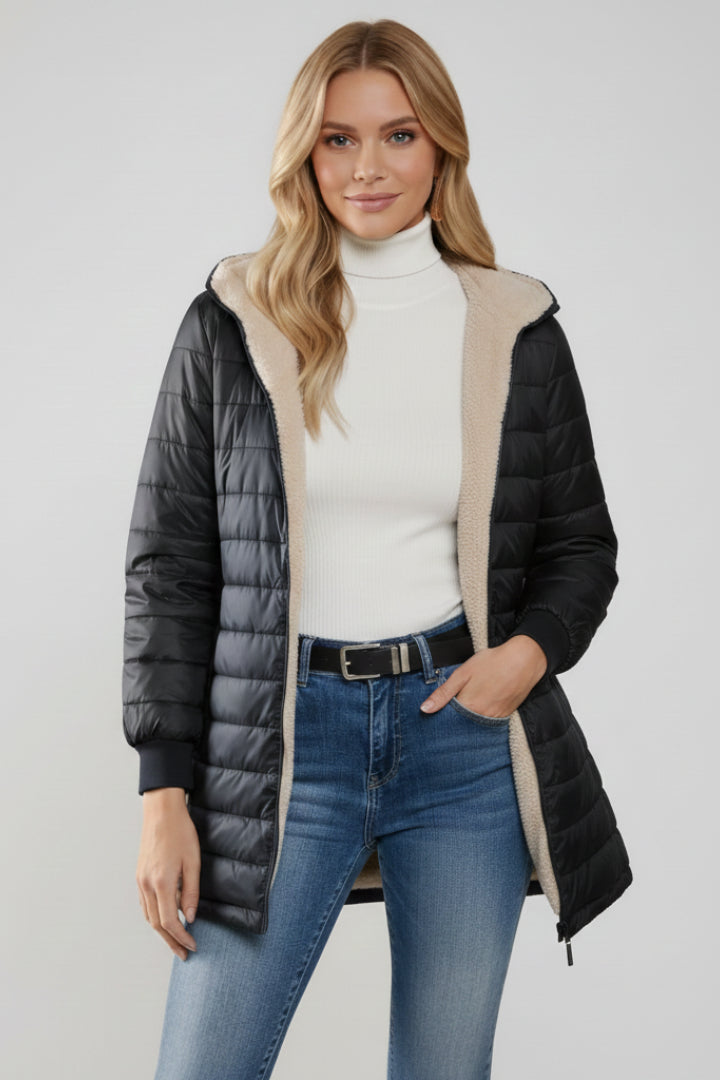Prynienne | Women's Jacket with Hood and Zip Closure — Black