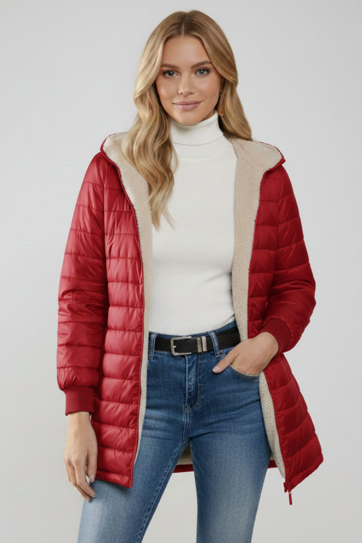 Prynienne | Women's Jacket with Hood and Zip Closure — Red