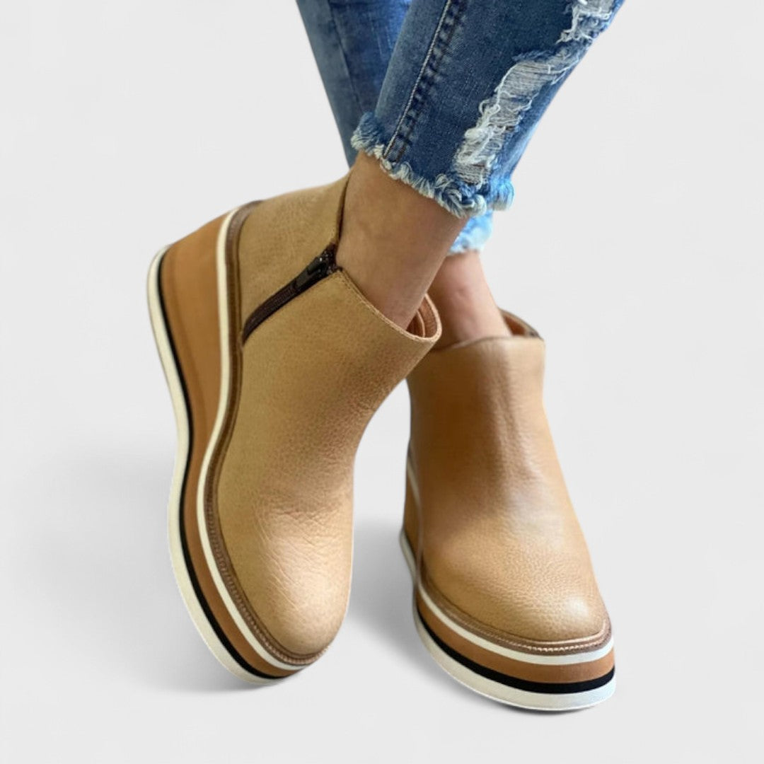 Quenita | Women's Orthopedic Comfort PLATFORM SLIP-ON ANKLE BOOTS Loafers — Beige