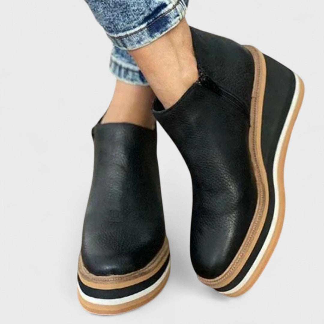 Quenita | Women's Orthopedic Comfort PLATFORM SLIP-ON ANKLE BOOTS Loafers — Black