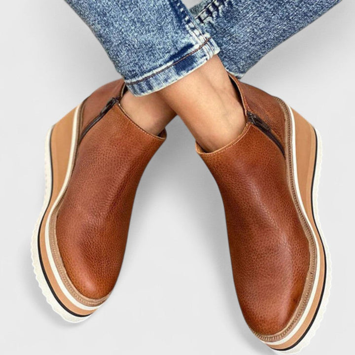 Quenita | Women's Orthopedic Comfort PLATFORM SLIP-ON ANKLE BOOTS Loafers — Brown