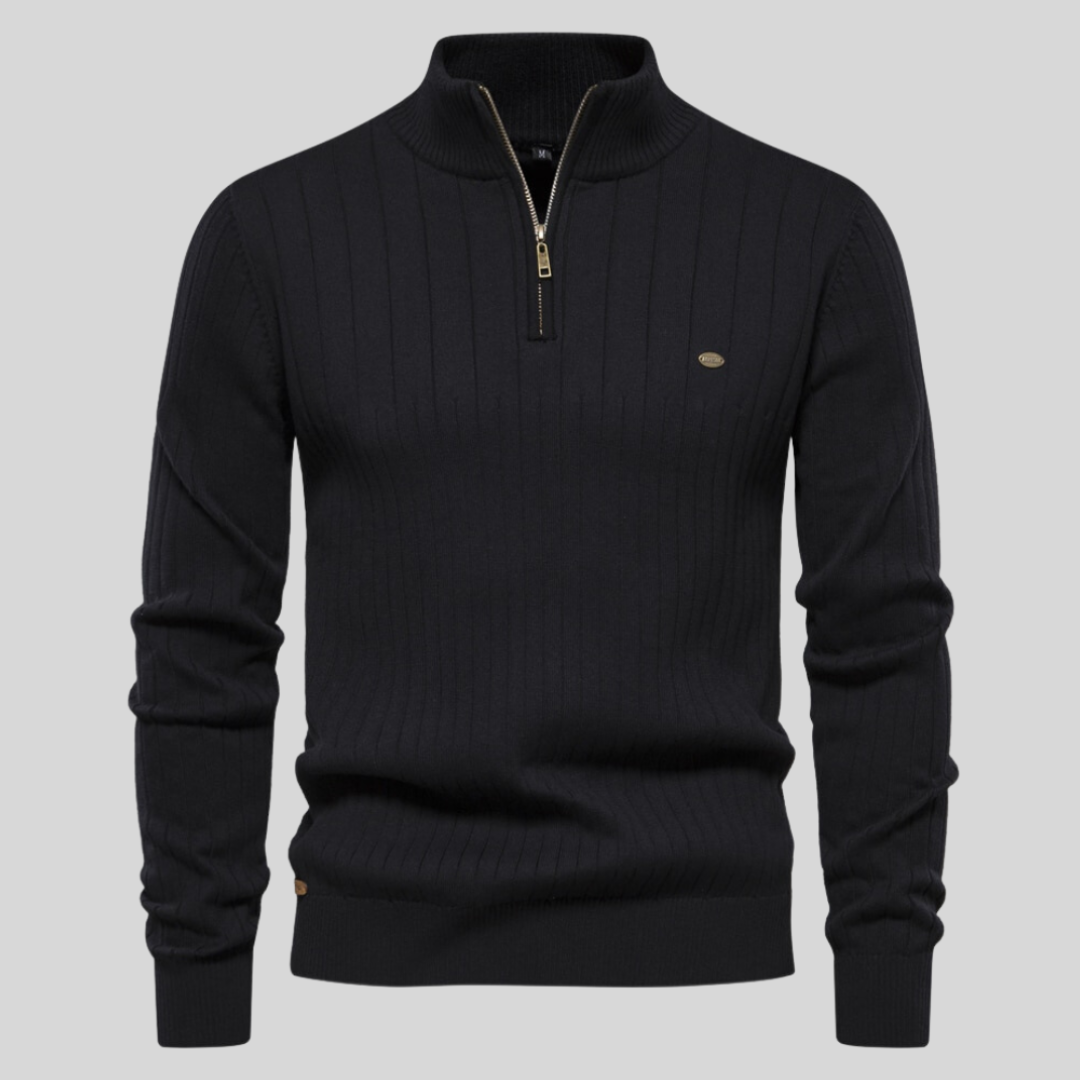 Quentin | Men's Knit Cozy Casual Quarter Zip Sweater — Black