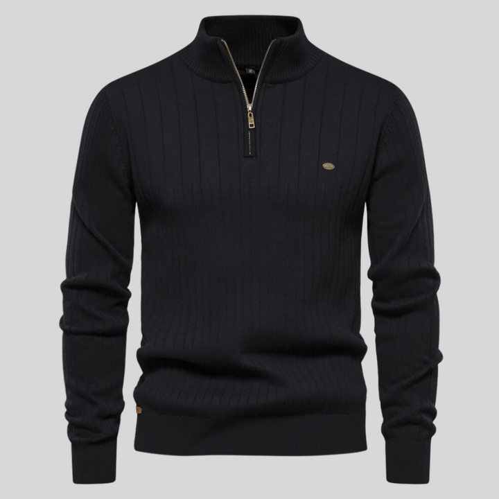 Quentin | Men's Knit Cozy Casual Quarter Zip Sweater — Black