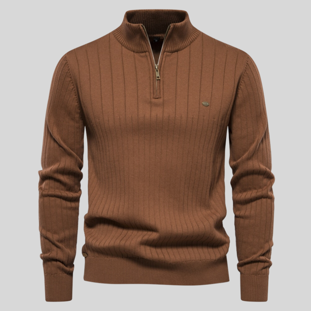 Quentin | Men's Knit Cozy Casual Quarter Zip Sweater — Brown