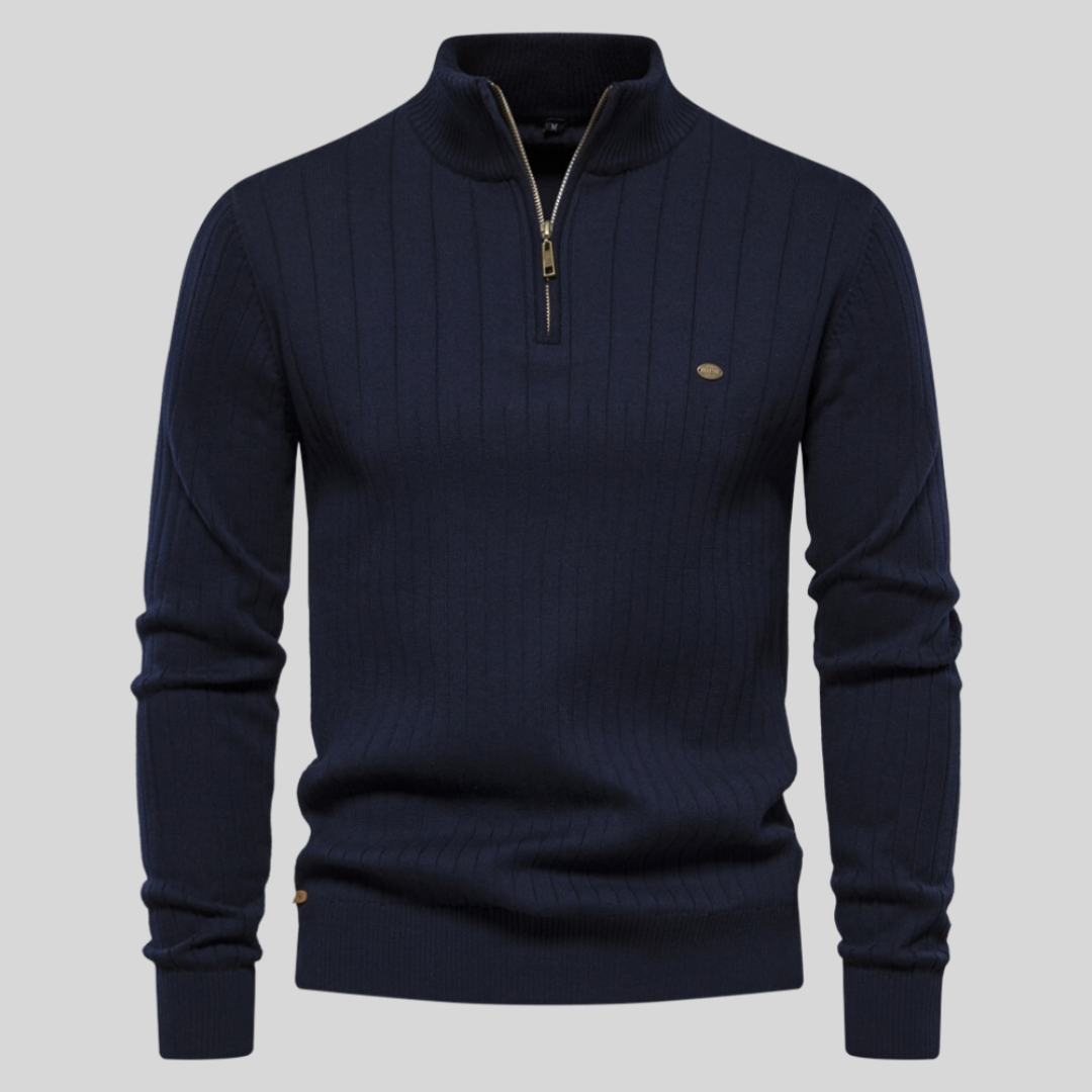 Quentin | Men's Knit Cozy Casual Quarter Zip Sweater — Dark Blue