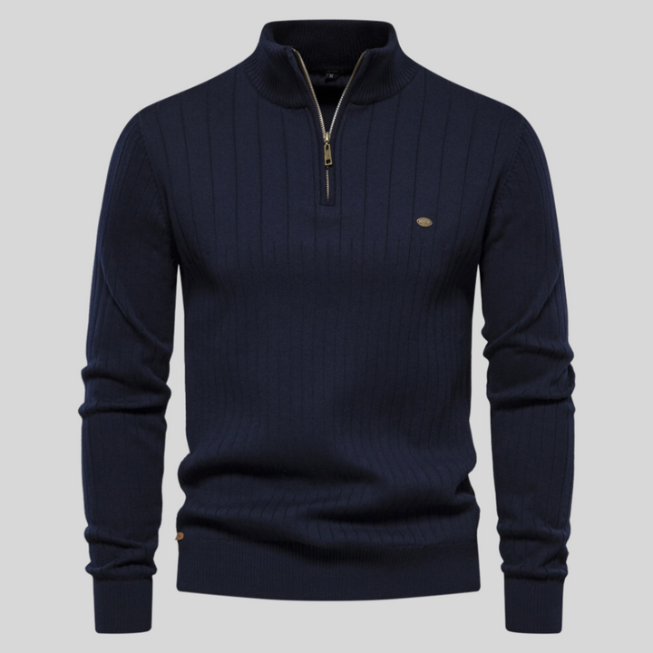 Quentin | Men's Knit Cozy Casual Quarter Zip Sweater — Dark Blue
