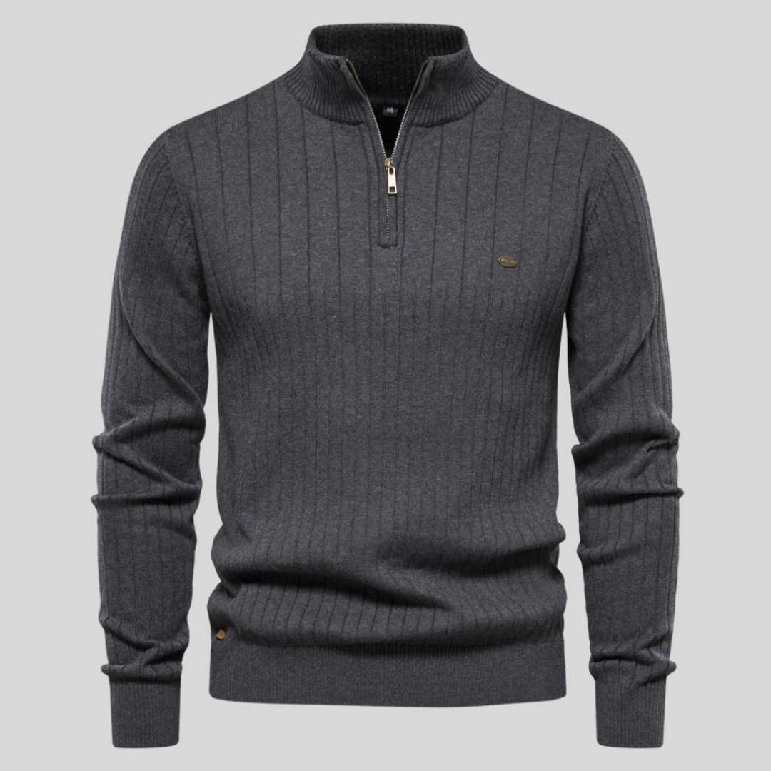 Quentin | Men's Knit Cozy Casual Quarter Zip Sweater — Dark Gray