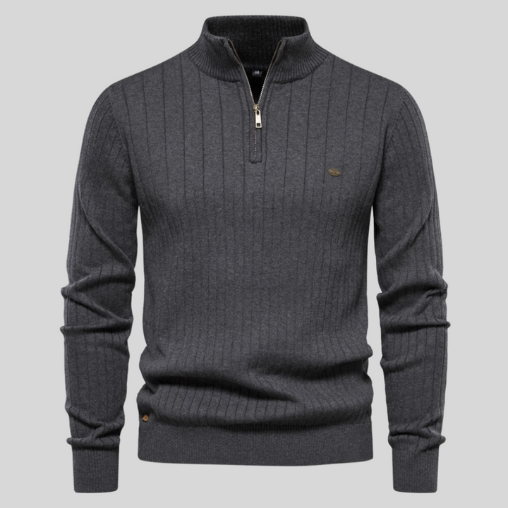 Quentin | Men's Knit Cozy Casual Quarter Zip Sweater — Dark Gray