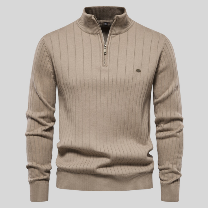 Quentin | Men's Knit Cozy Casual Quarter Zip Sweater — Khaki
