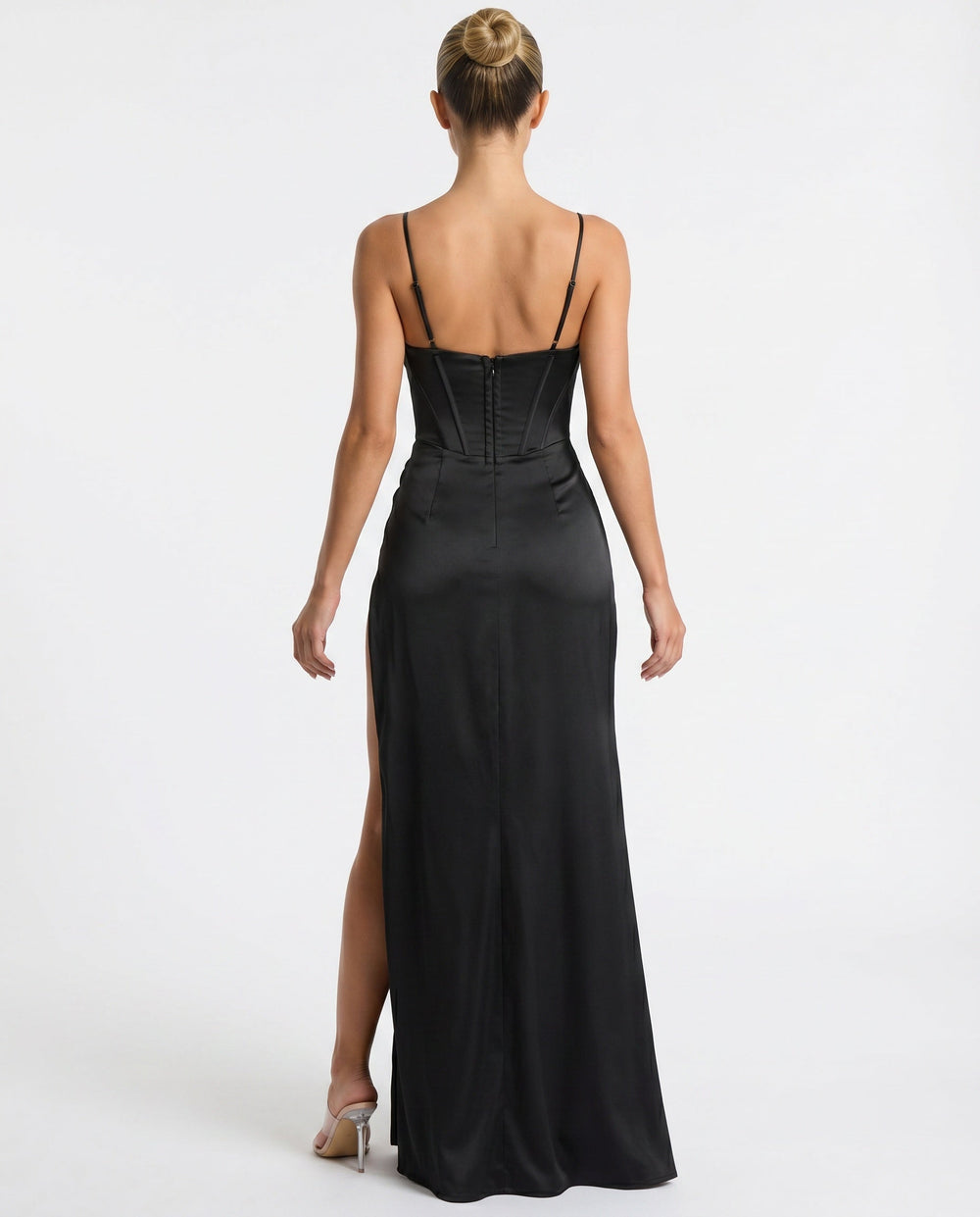 Quenvia — A-Line Ruched Burgundy Maxi