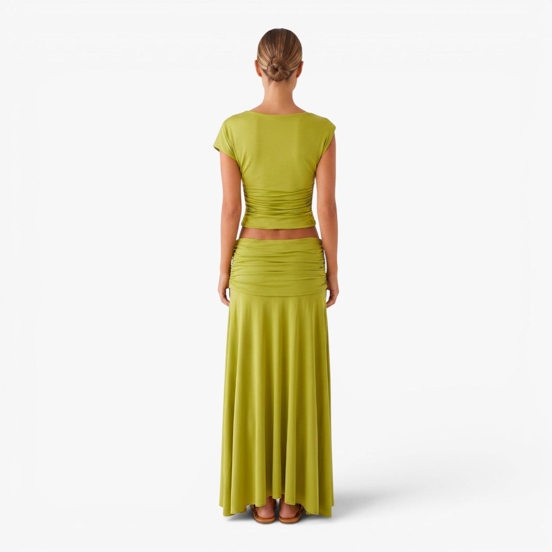 Quinn | Women's High-Waist Ruched Crop Top and Maxi Skirt Set — 3