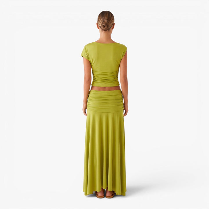 Quinn | Women's High-Waist Ruched Crop Top and Maxi Skirt Set — 3