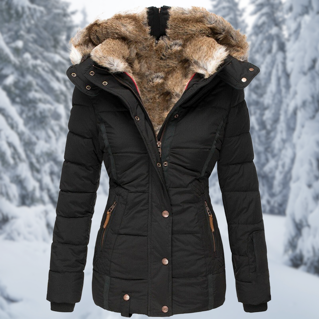 Renethanne | Women's Faux Fur Hooded Puffer Jacket — Black