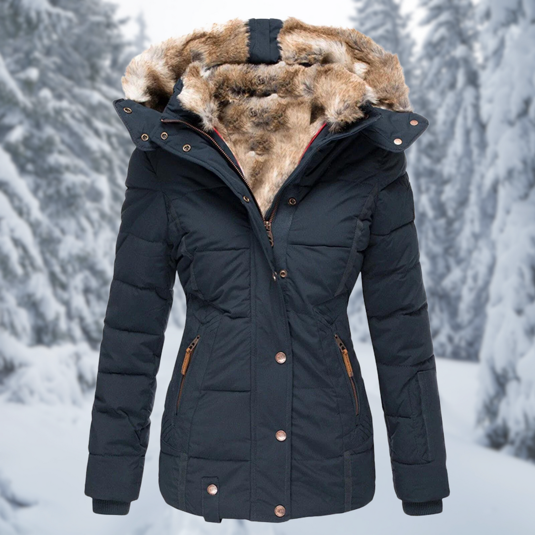 Renethanne | Women's Faux Fur Hooded Puffer Jacket — Blue