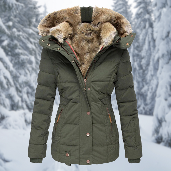 Renethanne | Women's Faux Fur Hooded Puffer Jacket — Green