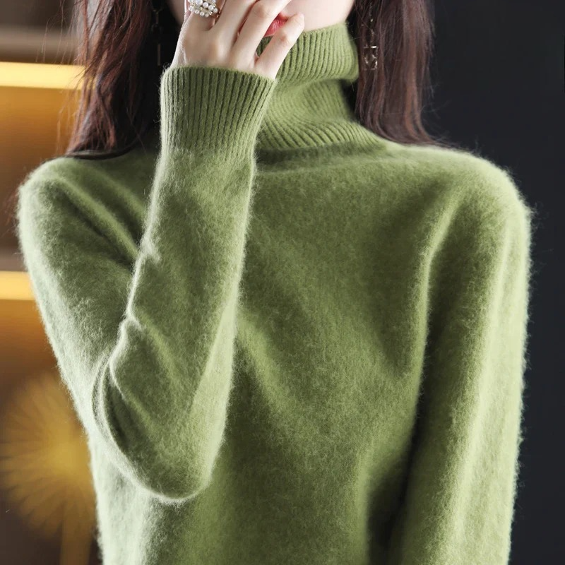 Renethnia | Women's Knit Cozy Classic Fitted Turtleneck Sweater – 16 Colors — Army Green