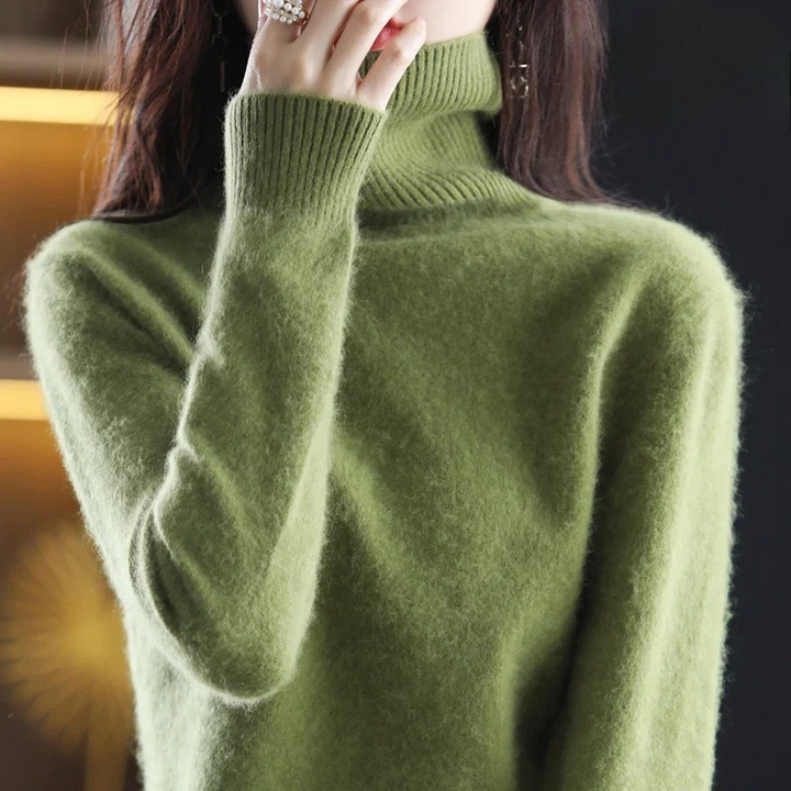 Renethnia | Women's Knit Cozy Classic Fitted Turtleneck Sweater – 16 Colors — Army Green