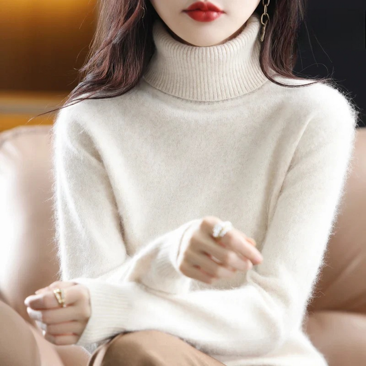 Renethnia | Women's Knit Cozy Classic Fitted Turtleneck Sweater – 16 Colors — Beige