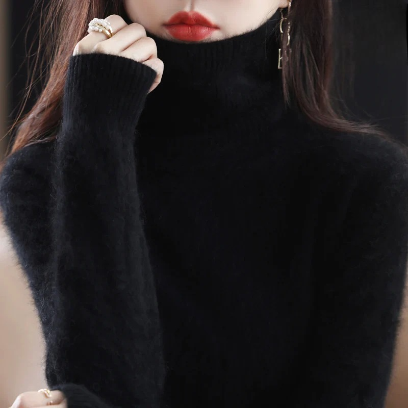 Renethnia | Women's Knit Cozy Classic Fitted Turtleneck Sweater – 16 Colors — Black