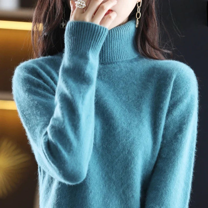 Renethnia | Women's Knit Cozy Classic Fitted Turtleneck Sweater – 16 Colors — Blue