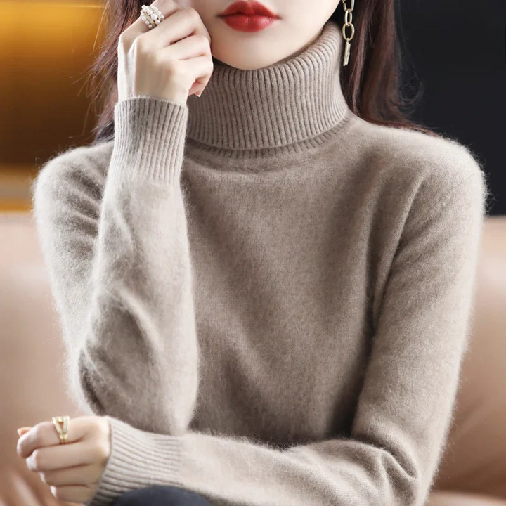 Renethnia | Women's Knit Cozy Classic Fitted Turtleneck Sweater – 16 Colors — Camel