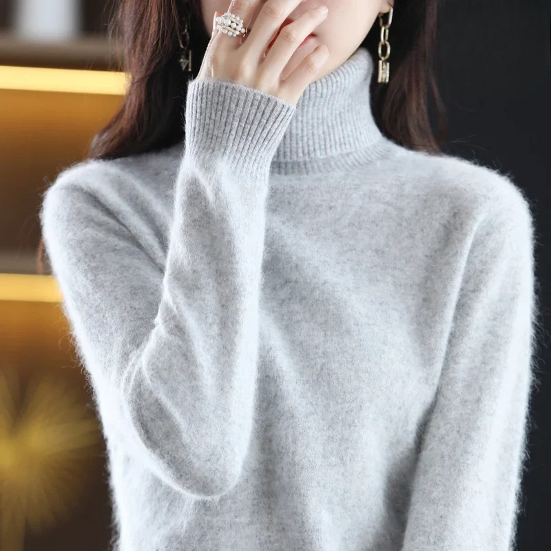 Renethnia | Women's Knit Cozy Classic Fitted Turtleneck Sweater – 16 Colors — Gray