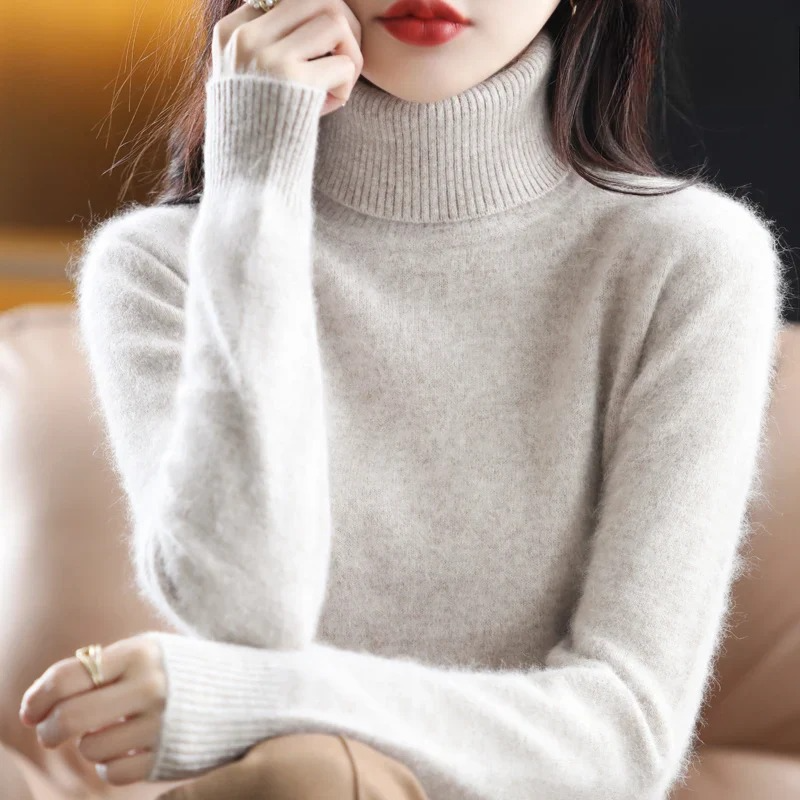 Renethnia | Women's Knit Cozy Classic Fitted Turtleneck Sweater – 16 Colors — Khaki