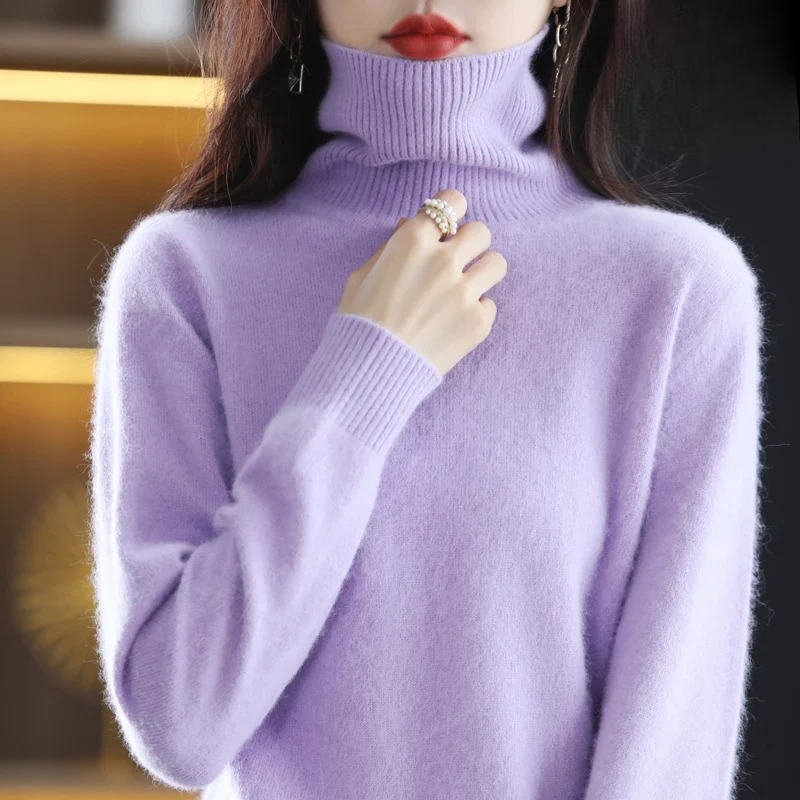 Renethnia | Women's Knit Cozy Classic Fitted Turtleneck Sweater – 16 Colors — Lavender Sky Blue