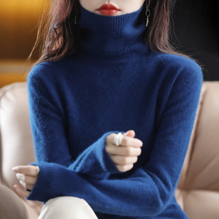 Renethnia | Women's Knit Cozy Classic Fitted Turtleneck Sweater – 16 Colors — Navy Blue