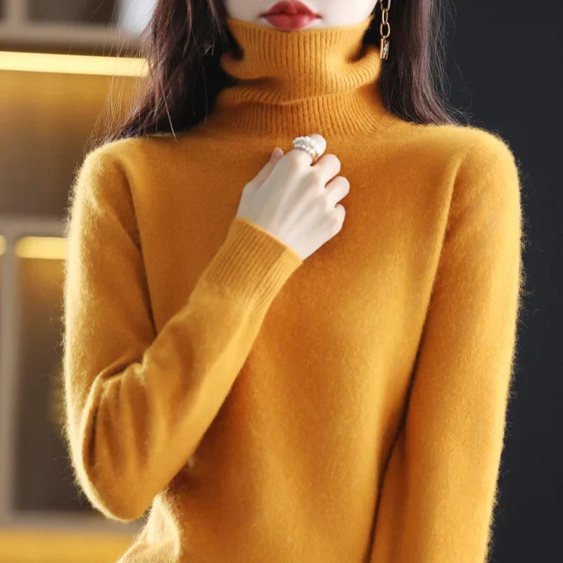 Renethnia | Women's Knit Cozy Classic Fitted Turtleneck Sweater – 16 Colors — Orange