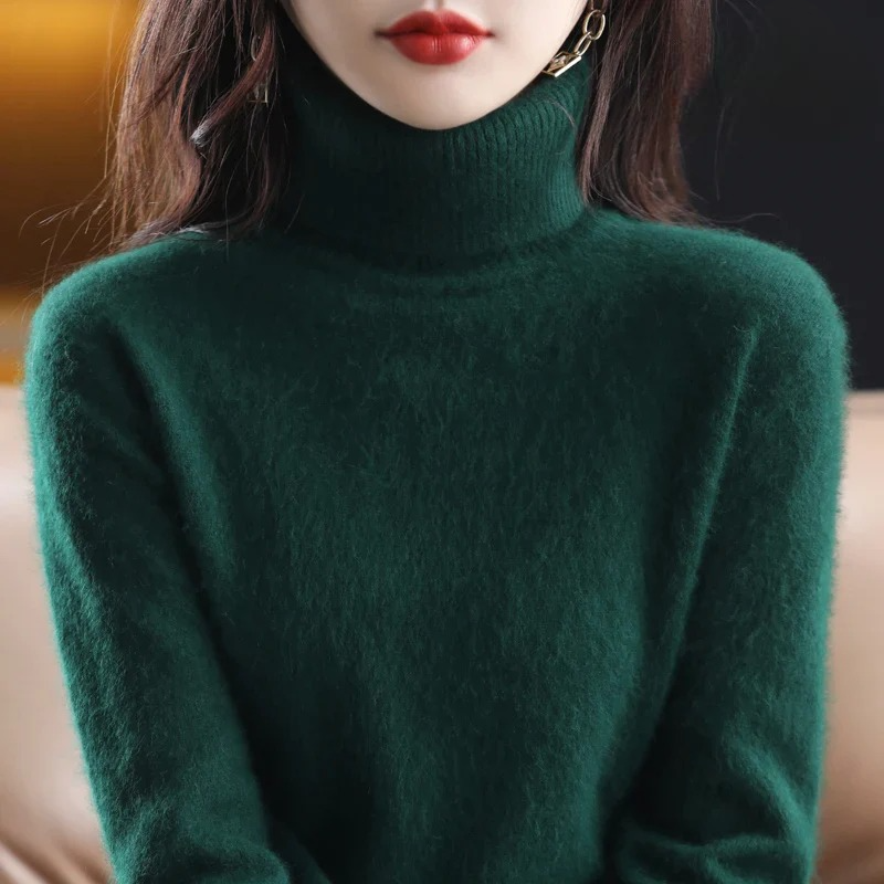 Renethnia | Women's Knit Cozy Classic Fitted Turtleneck Sweater – 16 Colors — Plant Green