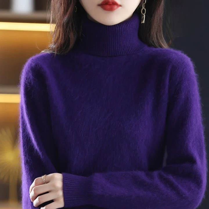 Renethnia | Women's Knit Cozy Classic Fitted Turtleneck Sweater – 16 Colors — Purple