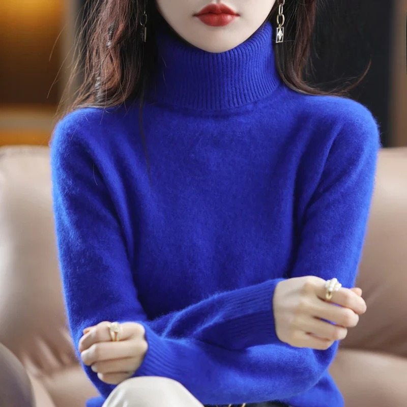 Renethnia | Women's Knit Cozy Classic Fitted Turtleneck Sweater – 16 Colors — Royal Blue