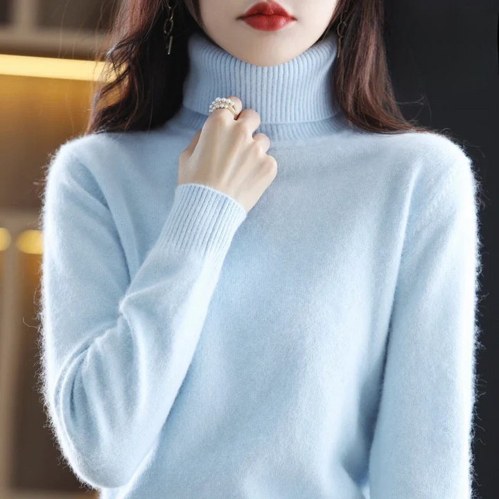 Renethnia | Women's Knit Cozy Classic Fitted Turtleneck Sweater – 16 Colors — Sky Blue