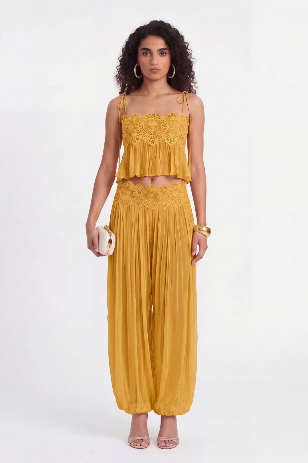 Renetholde | Chiffon Lace-Trim Cami & Wide-Leg Pants Two-Piece Set