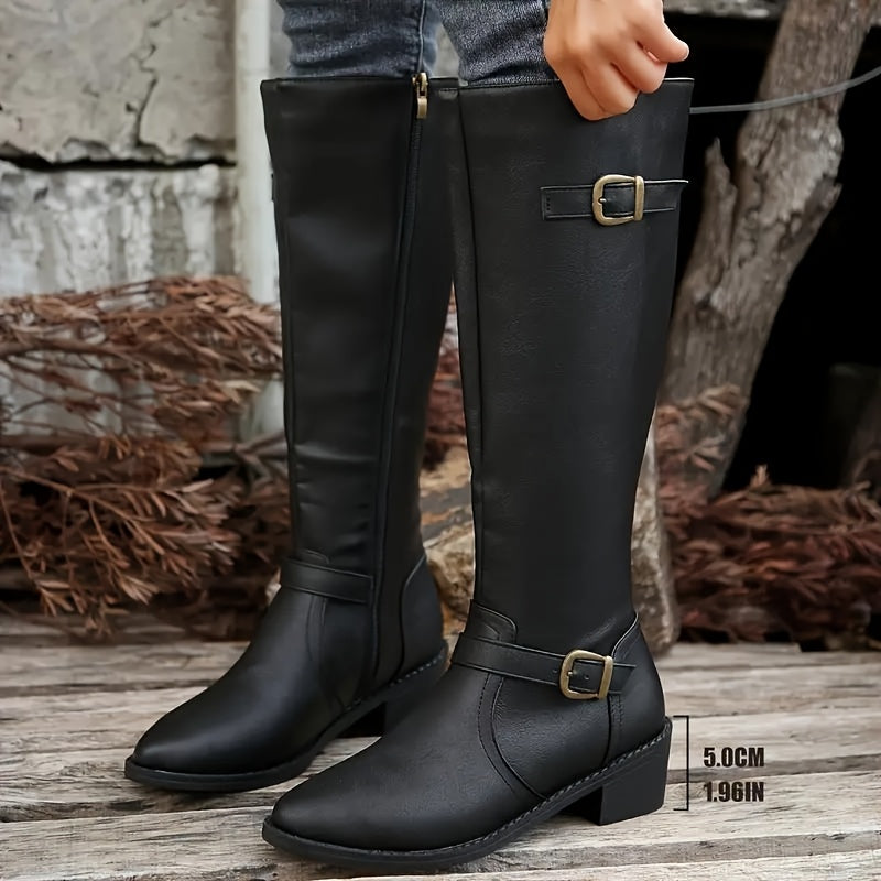 Rheaina | Women's Knee High Boots Double-Buckle Everyday Wear