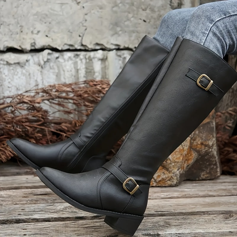 Rheaina | Women's Knee High Boots Double-Buckle Everyday Wear
