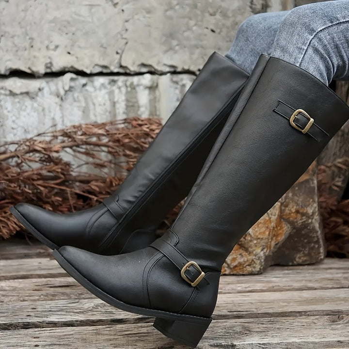 Rheaina | Women's Knee High Boots Double-Buckle Everyday Wear