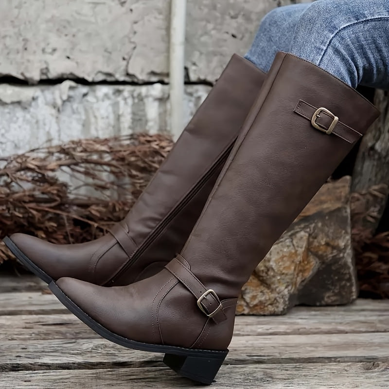 Rheaina | Women's Knee High Boots Double-Buckle Everyday Wear