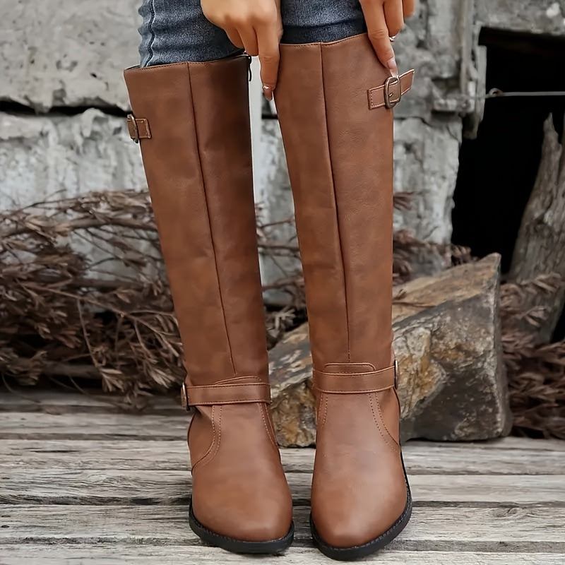 Rheaina | Women's Knee High Boots Double-Buckle Everyday Wear