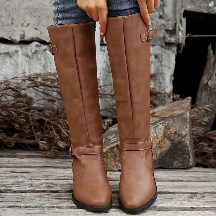 Rheaina | Women's Knee High Boots Double-Buckle Everyday Wear