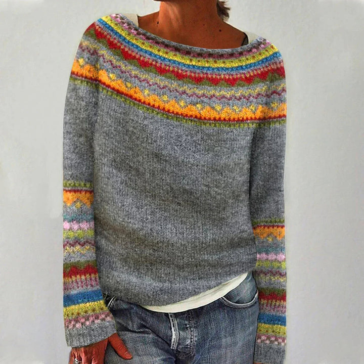 Rheaisse | Women's Cozy Elegant Knit Sweater — Grey/Rainbow